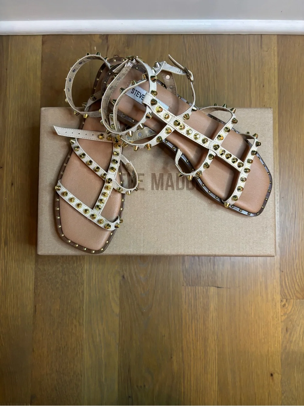 Steve Madden Ivory Studded Gladiator Flat Sandals
